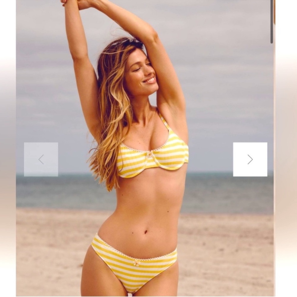 SOLID & STRIPED Yellow and White Striped Bikini Top - Picture 3 of 5